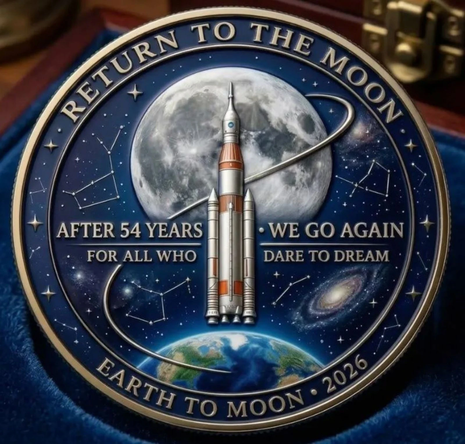 very beautiful medal, space conquest theme, Artemis II mission – photo 2